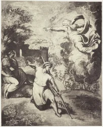 Fotogengivelse af en tegning af Raphael, udvisning af Adam og Eva fra paradis