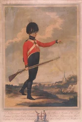 Militærfigur iført uniformen fra det tiende regiment af Loyal London Volunteers, 1804