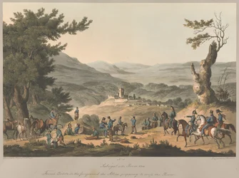 Nr. 5  Sabugal ved floden Coa. Franske vagter i forgrunden, mens de allierede gør sig klar til at krydse floden.