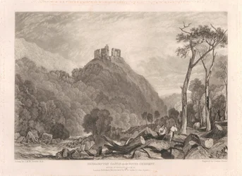 Okehampton Castle ved floden Okement