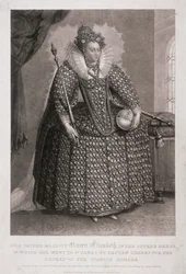 Dronning Elizabeth I holder scepter og kugle, 1868