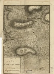 Skitse af slaget ved Hobkirks Hill, nær Camden, den 25. april, 1781, offentliggjort i London, 1794