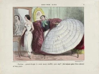 Justine, tror du, jeg vil blive fyldig nok med det her... Fra Modes pour rire, 1855-1859.