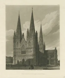 Lichfield Cathedral - West Front: aquatint engraving, 1813dani
