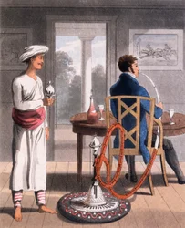 En herre med sin vandpibe-burdah, eller pibebærer, 1813