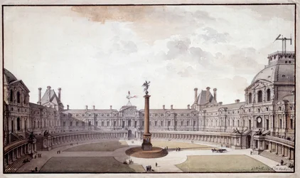 Arkitektur: projekt til at redesigne Salon Carre du Louvre. Tegning med blæk og pen af arkitekt Charles de Wailly