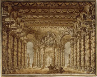 Scenedesign til operaen Armide af Jean-Baptiste Lully, 1760.