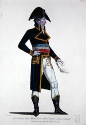 Kostume af medlemmer af Corps Legislatif under den første republik i Frankrig, ca. 1800 (farvegravering)