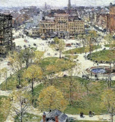 Union Square i foråret, 1896. Kunstner: Frederick Childe Hassam