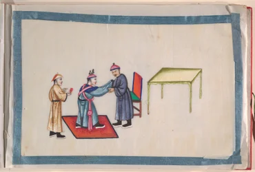 Album, slutningen af det 19. århundrede (album med tolv blade; blæk og farve på markpapir, indbundet i rød damask)