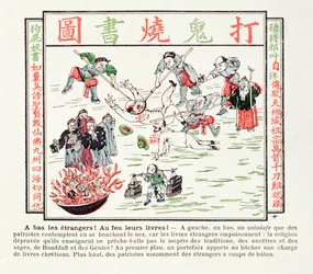Afbrænding af de giftige kristne bøger, som foragter vores traditioner, vores forfædre, vores visdoms og Buddhas visdom, 1891