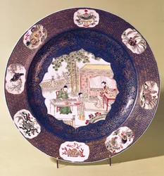 Cirkulært fad med en musikscene, Kangxi-perioden (1662-1722) (porcelæn)