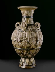Grøntøjskrukke med støbte dekorationer, Yue Kikn-sted, Six Dynasties Period (keramik)