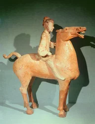 Rytter, fra Xianyang, Shaanxi, det vestlige Han-dynastiet (malet terracotta)