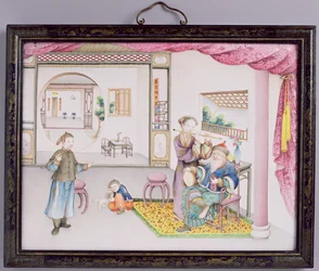 Imperial Canton panel, Qianlong periode, 1736-95 (emalje repouse) (se 207219 for par)