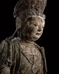 Stor siddende bodhisattva i meditation, Jin-dynastiet (1115-1234) (træ og pigment) (detaljer) (se 206544)