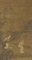 Mand og kvinde nyder blommeblomster, Ming- eller Qing-dynastiet, 15.-18. århundrede