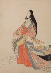 Hofdame, illustration fra albummet: Trentyseks kvindelige digtere / Nishiki-zuri onna sanju rokkasen e-zukushi