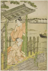 Samling ved et tehus på bredden af Sumida-floden