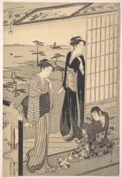 Genji i eksil i Suma, fra serien Genji i moderigtig moderne forklædning (Fūryū yatsushi Genji: Suma)