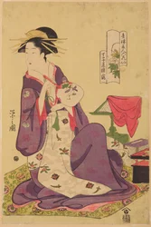 Oiran Hinazuru fra Chojiya, fra serien: Smukke kvinder fra de grønne huse – seks berømte digterinder / Seiro bijin rokkasen