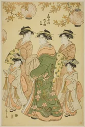 Courtesane Hanaogi fra Ogiya med børnepassagererne Yoshino og Tatsuta