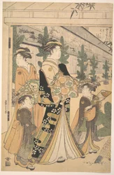 To oiran med to kvindelige ledsagere i Yoshiwara