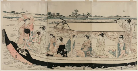 Kvinder i en lystbåd på Sumida-floden