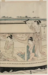 Kvinder i en lystbåd på Sumida-floden