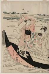 Kvinder i en lystbåd på Sumida-floden