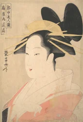 Stort hoved- og busteportræt af Oiran Hanaogi fra Ogiya., sandsynligvis 1798