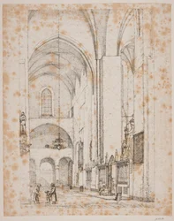 Danish: Prospekt af det indre af den nordlige korsarm af Århus domkirke