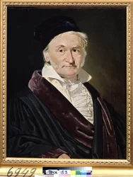 „Portræt af den tyske videnskabsmand Karl (Carl) Friedrich Gauss (1777-1855)“ (Portræt af matematikeren, astronomen og fysikeren Carl Friedrich Gauss (1777-1855)), maleri af Christian Albrecht Jensen (1792-1870), 1840, mål 66 x 52 cm, Pusjkinmuseet, M