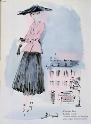 Modeplade af Christian Dior, illustration fra magasinet »Vogue«, juni 1947