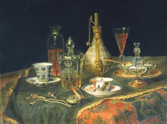Bøhmiske glas, kopper og et ur