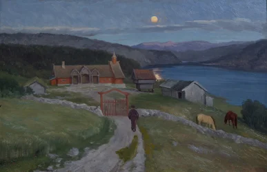 Til sidst ankom han til en stor gård (olie på lærred)