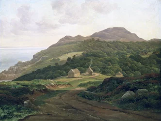 På den svenske kyst, 1828 (olie på papir om bord)