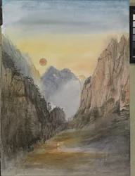 Pink Sun (Gold) Yellow Mountains, 2015 (akvarel på papir)