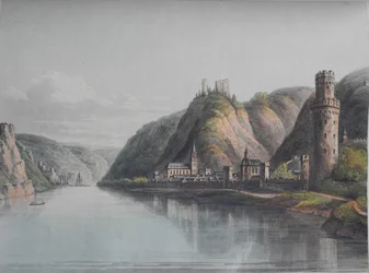 Udsigt over Oberwesel. Fra: En malerisk tur langs Rhinen fra Mentz til Köln, 1820.