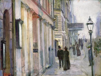 Hjørnet af Karl Johan og Dronningens (Queens) Street (olie på lærred)