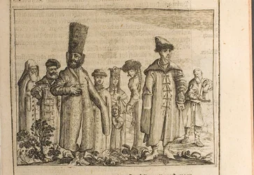 Traditionel kjole af Moscovites Illustration fra rejser til den store hertug af Muscovy og slægten