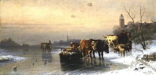 Vinterlandskab med kvæg