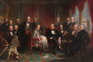 Washington Irving og hans litterære venner i Sunnyside, 1864.