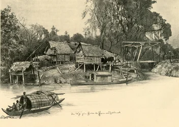 Huse på pæle, Bangkok, Siam, 1898.