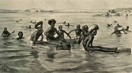 Mænd i Nilen ved den første grå stær, Egypten, 1898.
