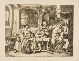Satyr i et bondehus, i stil med Jordaens