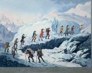 Horace-Benedict de Saussure kiipeämässä Mont Blancin huipulle elokuussa 1787