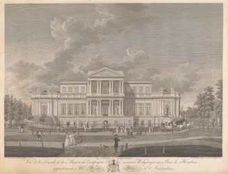 Welgelegen: Udsigt over facaden af ​​Country House ved navn Welgelegen i Harlem Wood, der tilhører Mr. Henry Hope fra Amsterdam