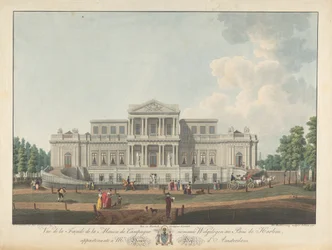 Welgelegen: Udsigt over facaden af ​​Country House ved navn Welgelegen i Harlem Wood, der tilhører Mr. Henry Hope fra Amsterdam