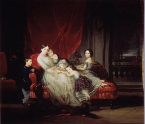 ""Portræt af storhertuginde Marie Nikolaievna af Rusland (1819-1876) med fire af hendes børn (Marie, Nicolas, Eugenie og Eugene bebe)"" Maleri af Christina Robertson (1796-1854) 1849 Statens russiske museum, Sankt Petersborg